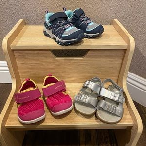 Three pairs of Merrell toddler shoes size 6.5